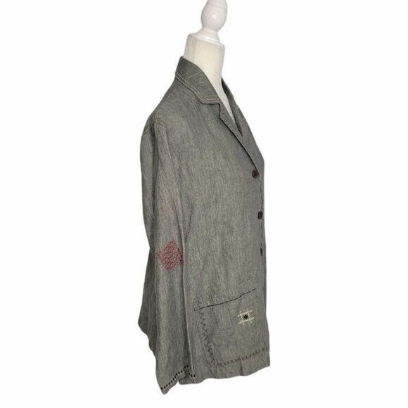 J. JILL shacket gray oversized linen patchwork shirt‎ jacket XS - Picture 2 of 9
